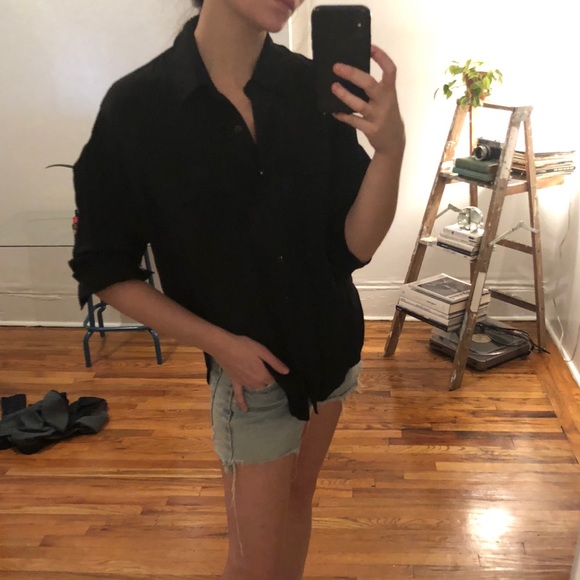 Vintage Joanna Black Silky Relaxed Long Sleeve Button Down Top Shirt Blouse M - Picture 11 of 16