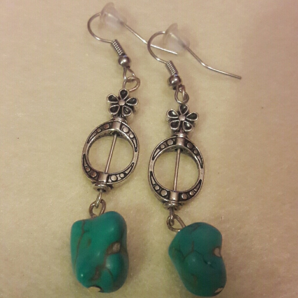 DebbBees #20 Turquoise nugget earrings.