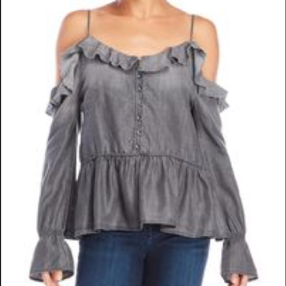 William Rast Wolfe Cold Shoulder Ruffle Top