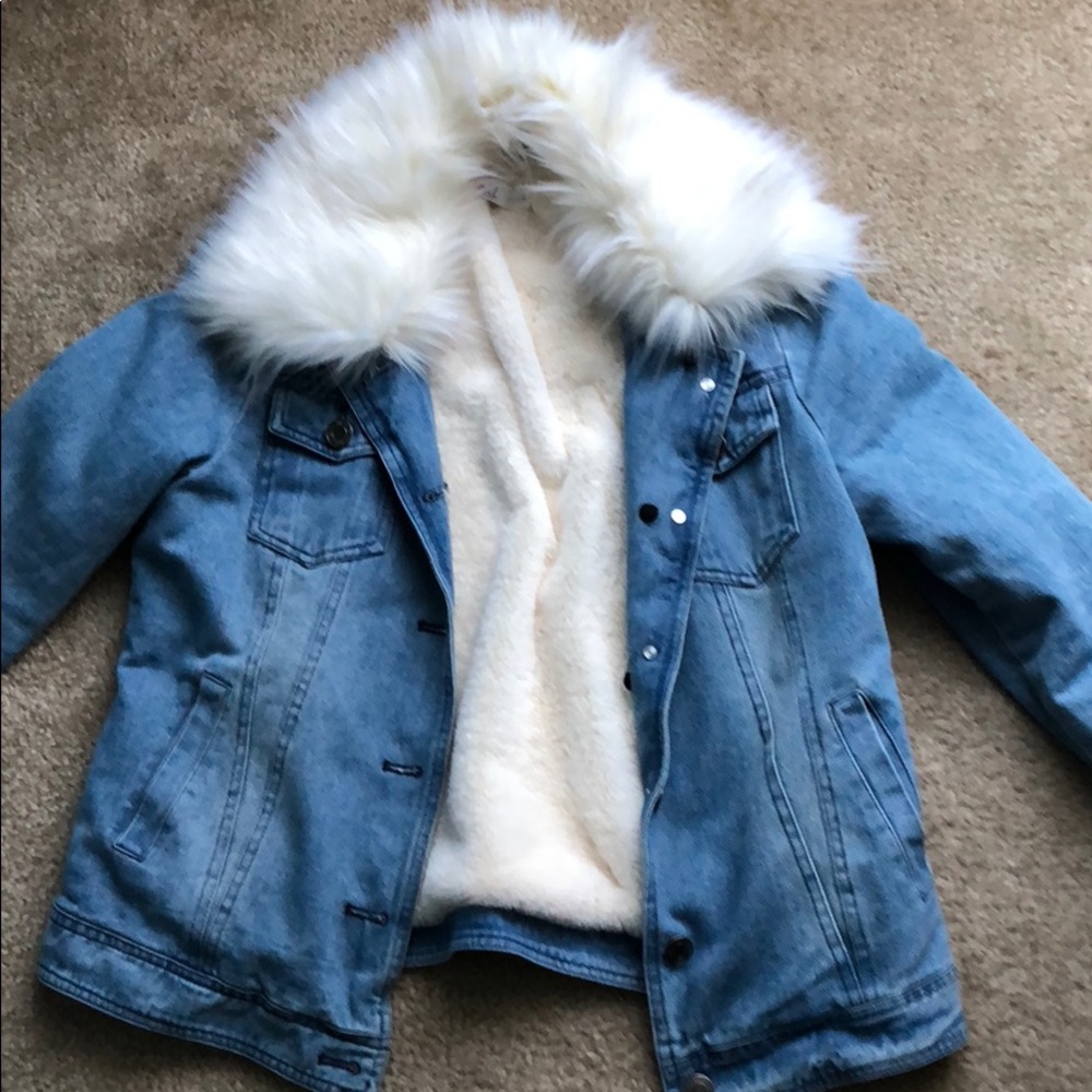 Heavy denim fur lined jacket
