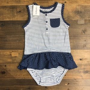 CARTERS Baby Girl Blue & White Ruffle Romper 24M