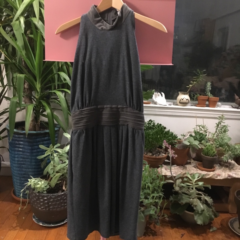 vintage high collar grey dress