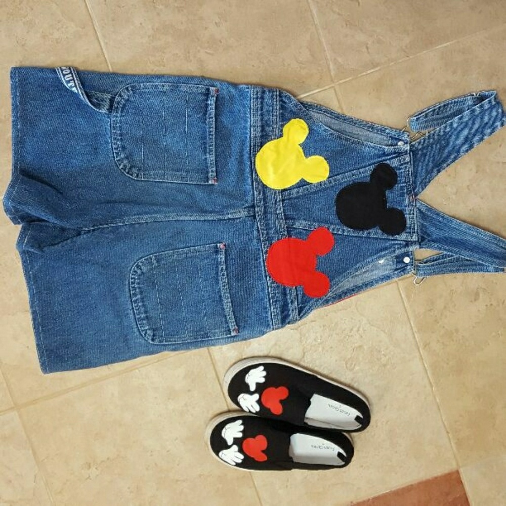 CUSTOM MICKEY MOUSE OVERALLS SZ 8 AND SHOES SZ 1 - Picture 2 of 2