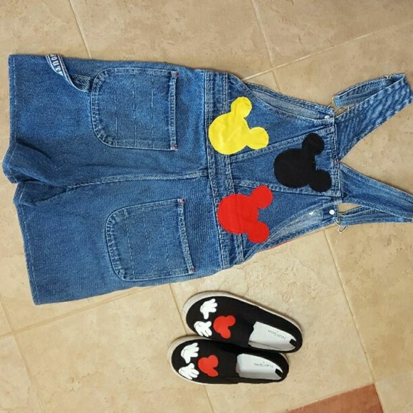 CUSTOM MICKEY MOUSE OVERALLS SZ 8 AND SHOES SZ 1 - Picture 2 of 2