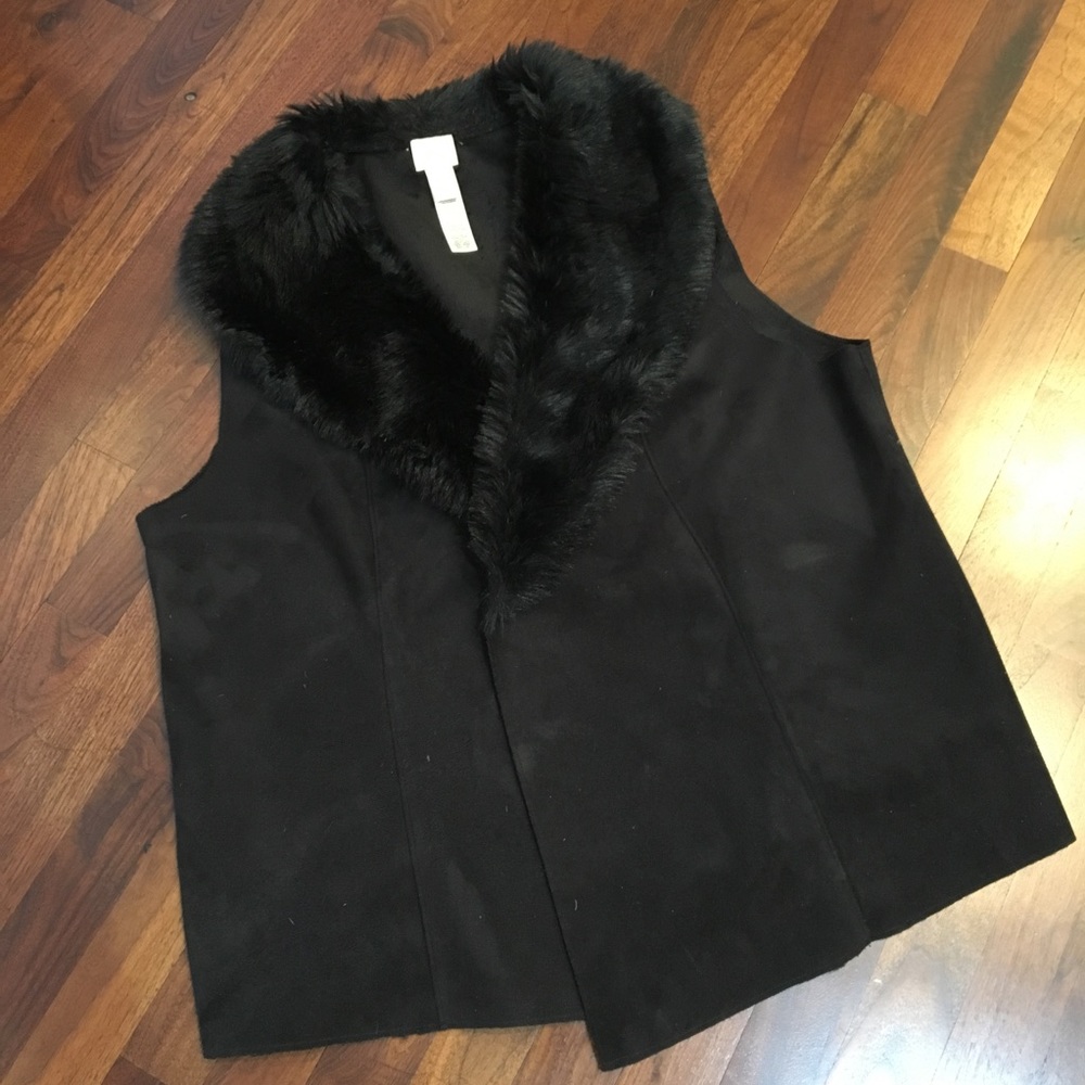 CHICO'S Faux Fur Faux Suede Black Vest