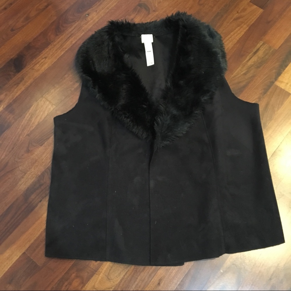CHICO'S Faux Fur Faux Suede Black Vest_2