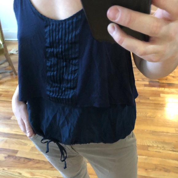 Y2K Dallin Chase Blue Pleated Silk Sporty Drawstring Racer Back Tank Top XS S M - Picture 3 of 9