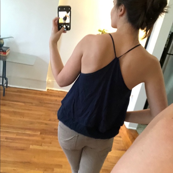 Y2K Dallin Chase Blue Pleated Silk Sporty Drawstring Racer Back Tank Top XS S M - Picture 5 of 9