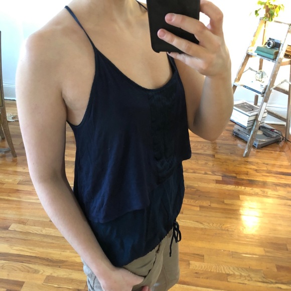 Y2K Dallin Chase Blue Pleated Silk Sporty Drawstring Racer Back Tank Top XS S M - Picture 6 of 9