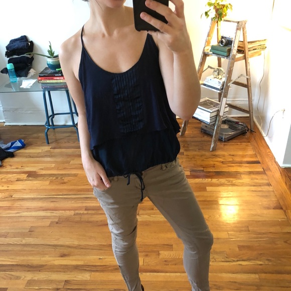 Y2K Dallin Chase Blue Pleated Silk Sporty Drawstring Racer Back Tank Top XS S M - Picture 7 of 9