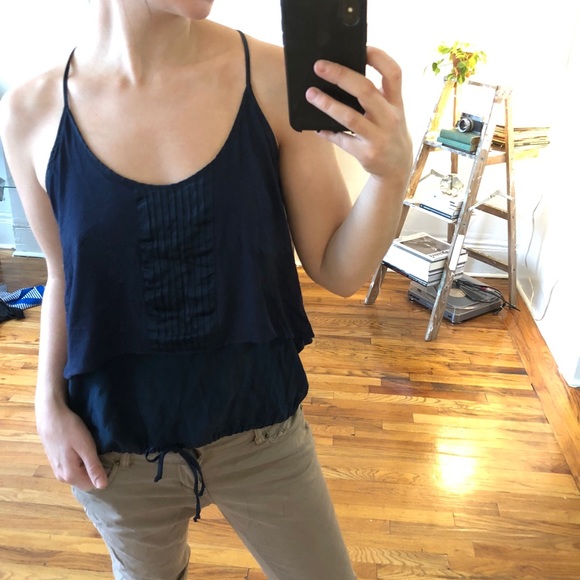 Y2K Dallin Chase Blue Pleated Silk Sporty Drawstring Racer Back Tank Top XS S M - Picture 8 of 9