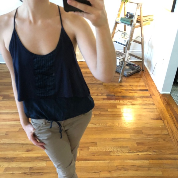 Y2K Dallin Chase Blue Pleated Silk Sporty Drawstring Racer Back Tank Top XS S M - Picture 9 of 9