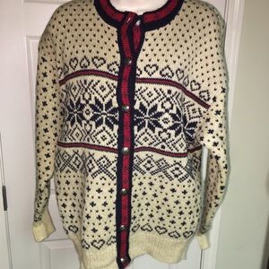 L.L. Bean Cardigan Snowflake Nordic Style Wool L