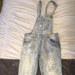 Forever 21 light wash distressed overalls