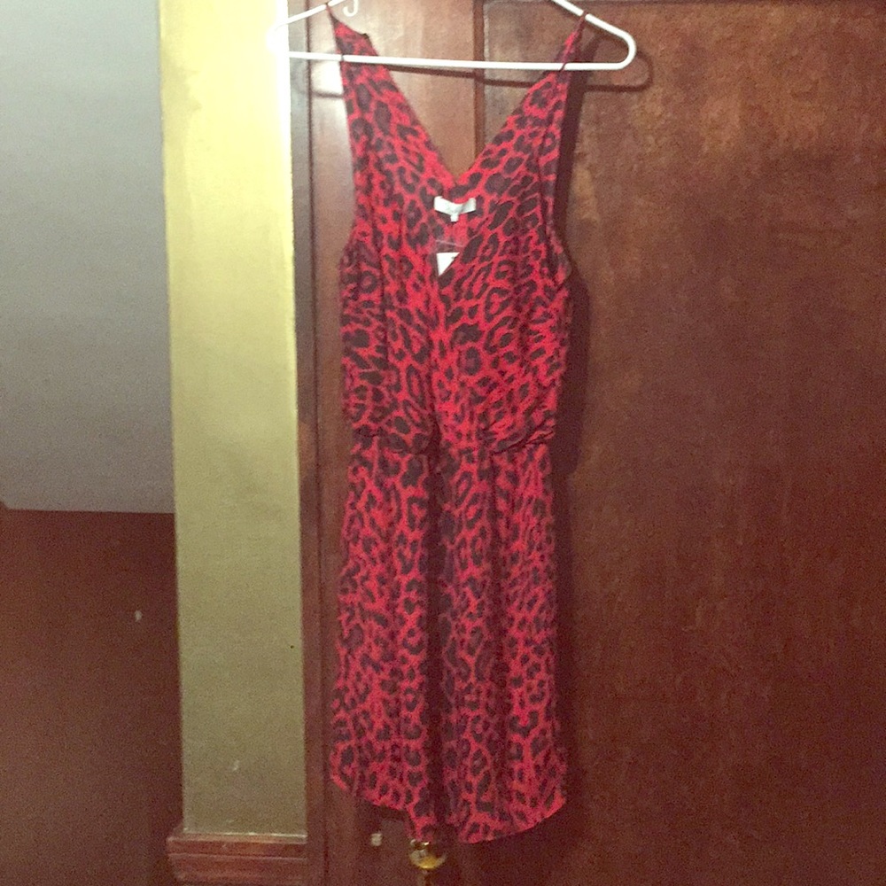 Parker red black leopard halter neck dress