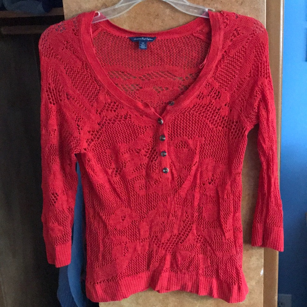 american eagle red knit sweater