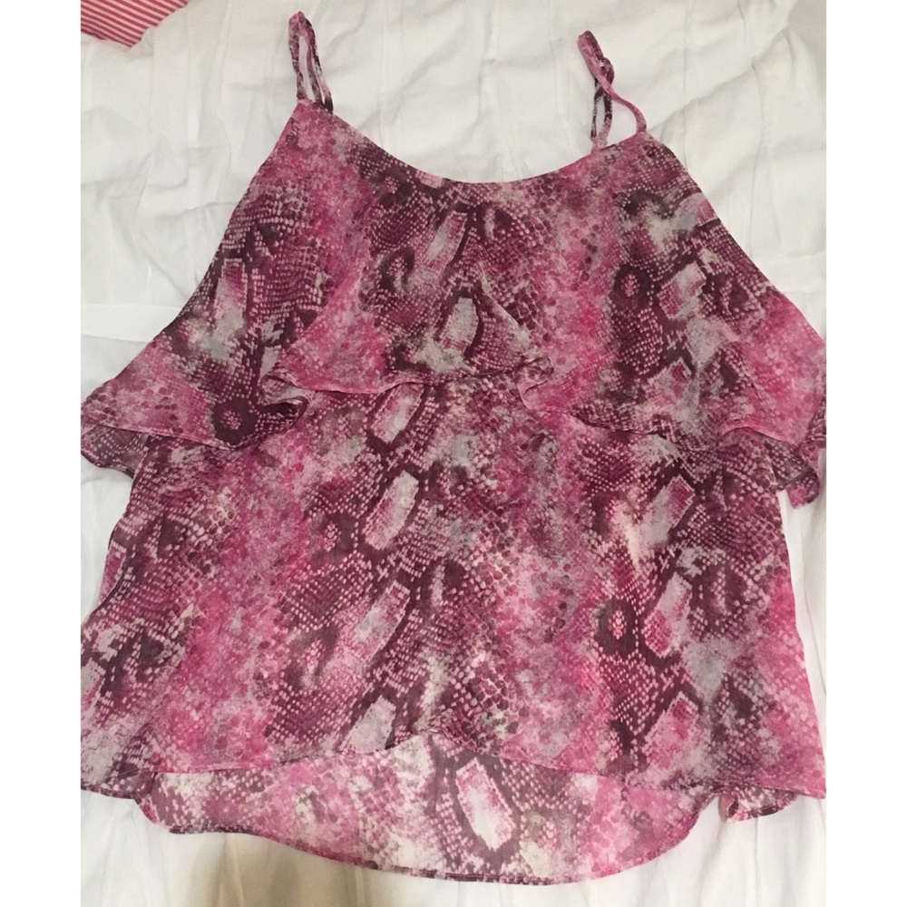 Pink snake print layered tank w adjustable straps