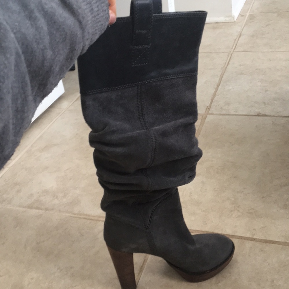 BCBG Maxazria knee high grey suede boots
