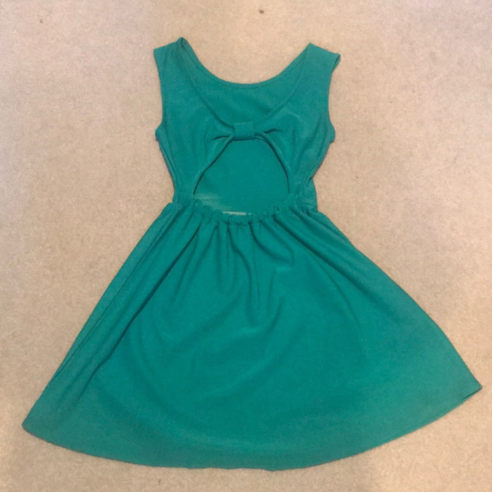 Teal dress with bow back