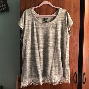 Grey short sleeve sweater top w/ lace detail