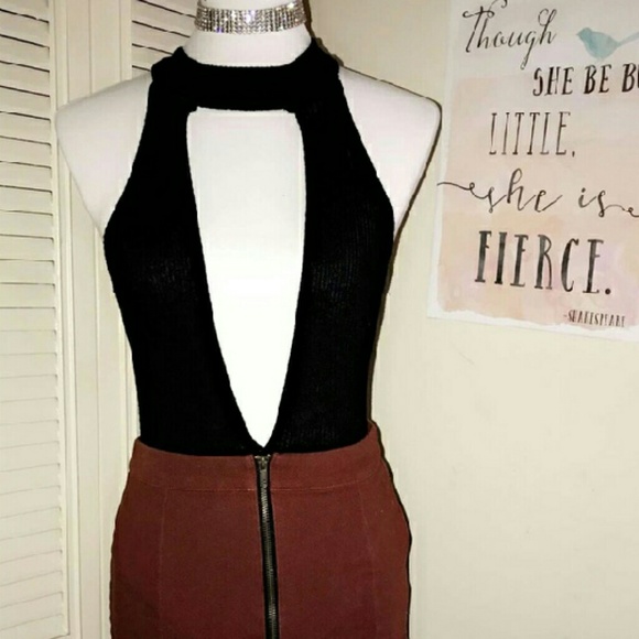 Fashion Nova Tops - NWOT Black deep v plunge sexy bodysuit