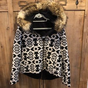 BB DAKOTA **REVERSIBLE** Coat with Faux Fur Hood