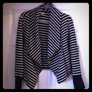 Striped asymmetrical zip blazer