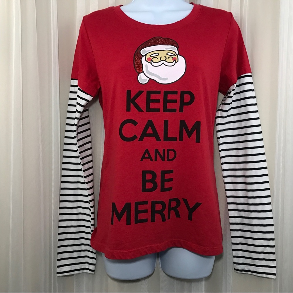 Women's Christmas Santa shirt Sparkly Hat Top