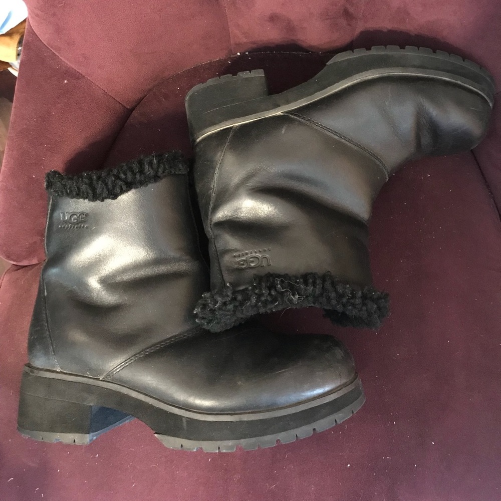 UGG black leather boots - size 8