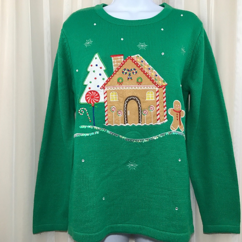 Womens Christmas Gingerbread House Sweater