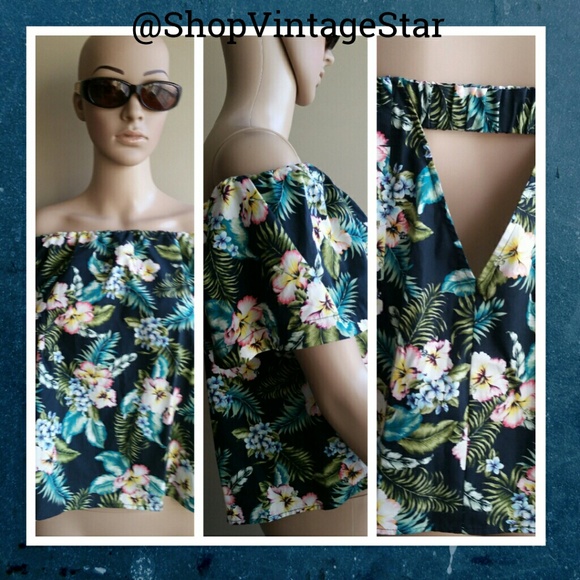 TOPSHOP Floral Off the Shoulder Top NWT - Picture 2 of 8