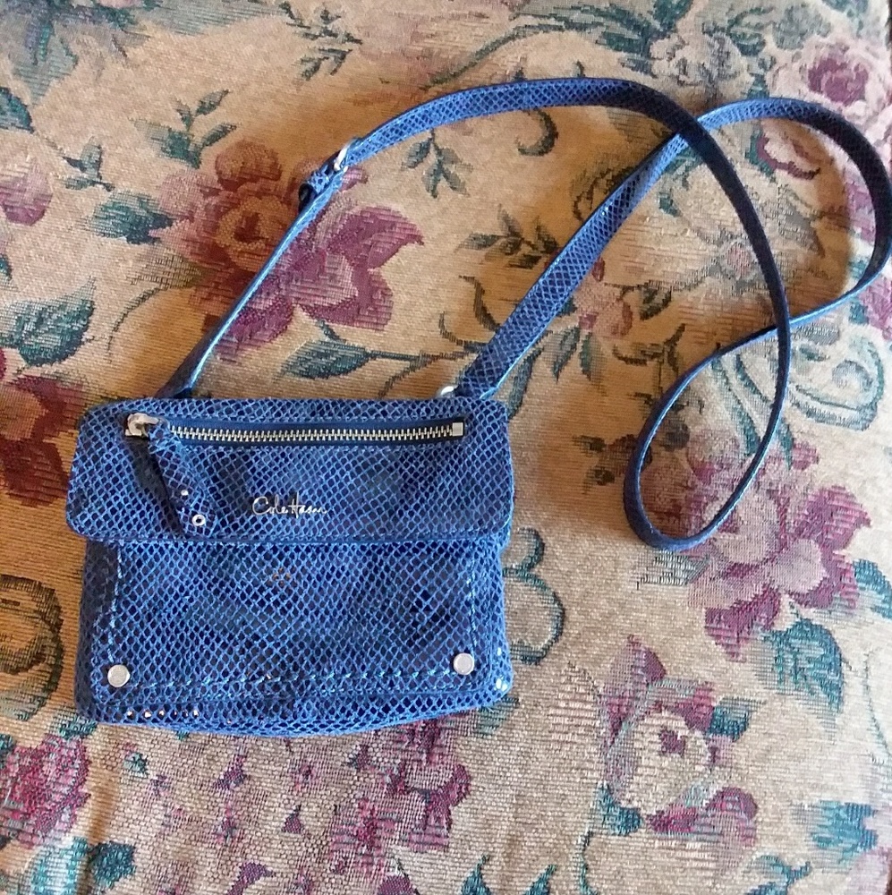 Blue suede snake print Cole Haan crossbody