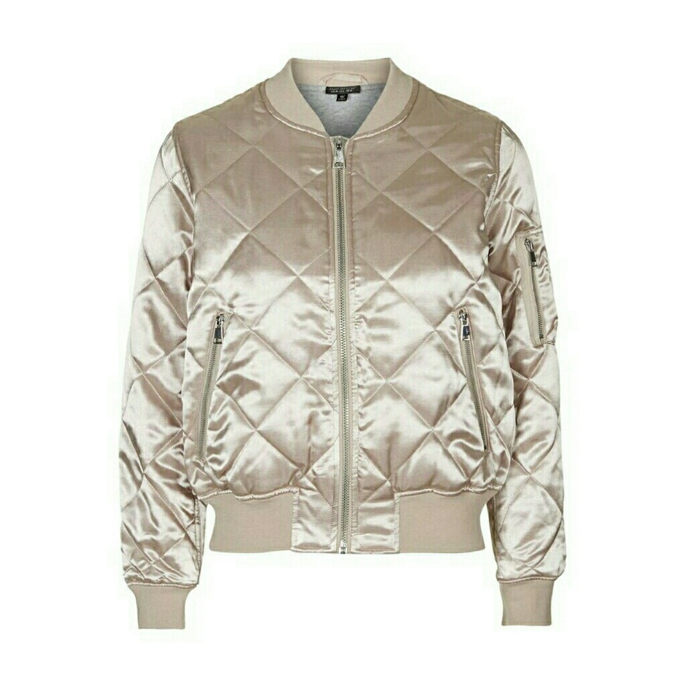 Topshop Shiny Bomber Jacket in Champagne - Picture 1 of 4