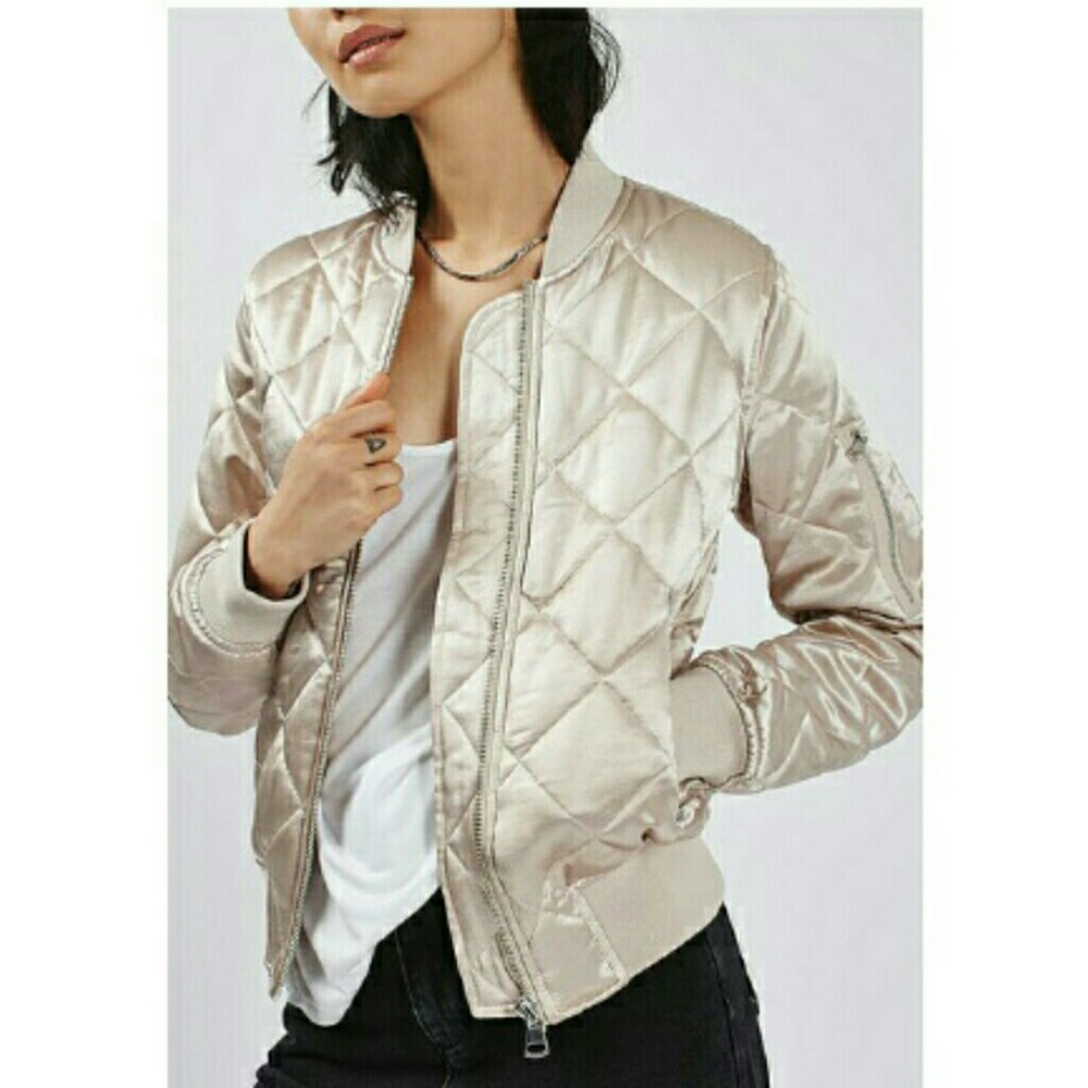 Topshop Shiny Bomber Jacket in Champagne - Picture 4 of 4