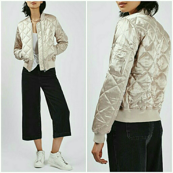 Topshop Shiny Bomber Jacket in Champagne - Picture 3 of 4