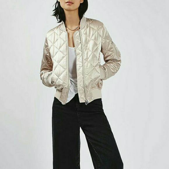 Topshop Shiny Bomber Jacket in Champagne - Picture 2 of 4