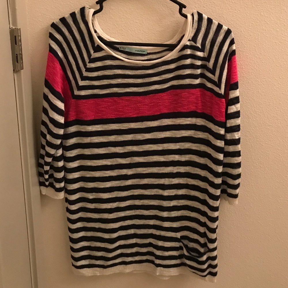 ❇️3/$30❇️ Maurice Blue, White, & Pink Striped Lightweight Sweater Medium