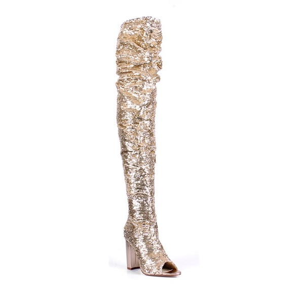 Gold Over The Knee Chunky Heel Boots | RESTOCKED - Picture 4 of 7