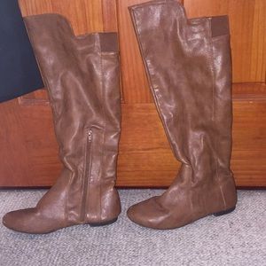 Over the knee light brown boots