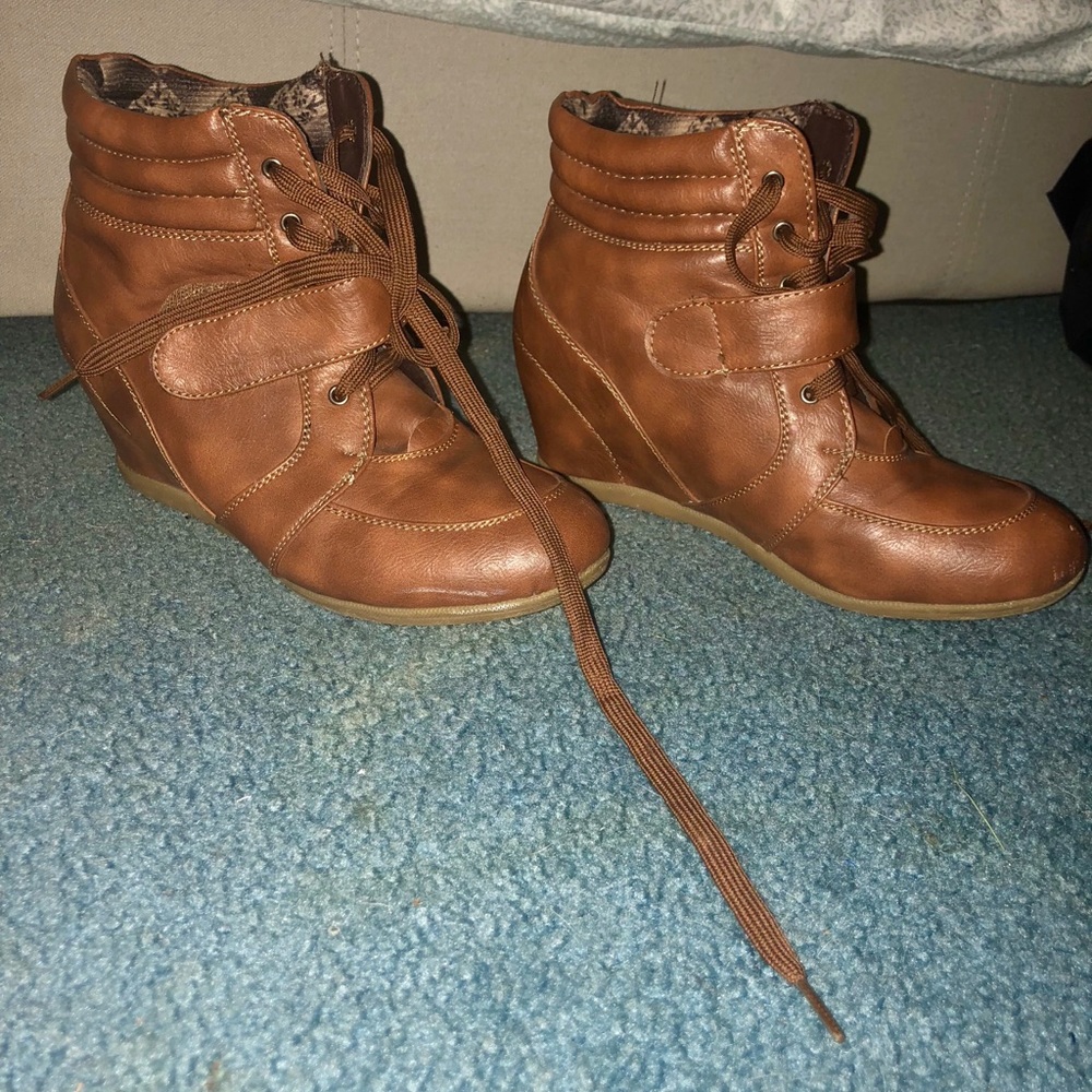 Wedged leather (FAUX ) casual sneaker SHOES