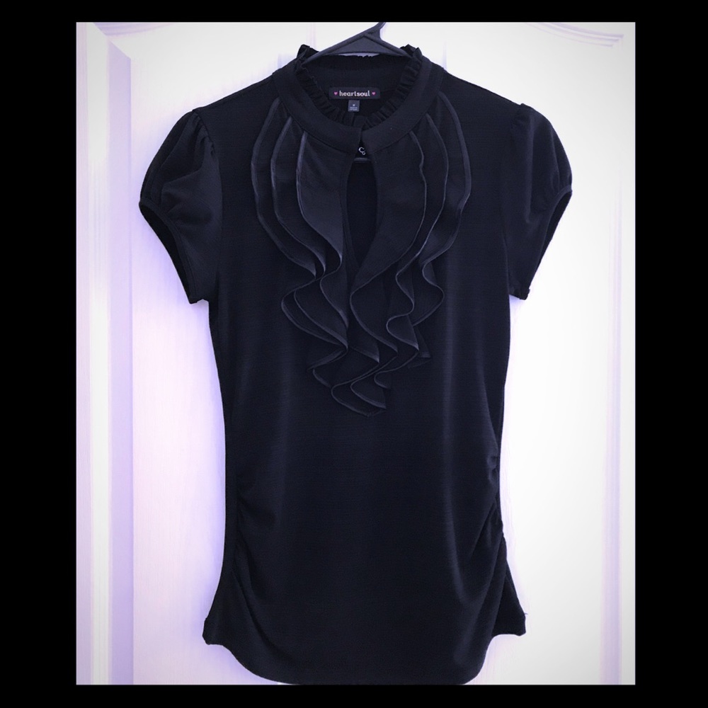 ModCloth HeartSoul Black Keyhole Ruffle Blouse M