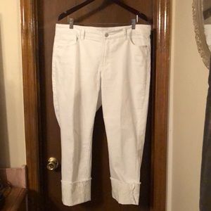 Massini White Crop pants with embroidered leg.