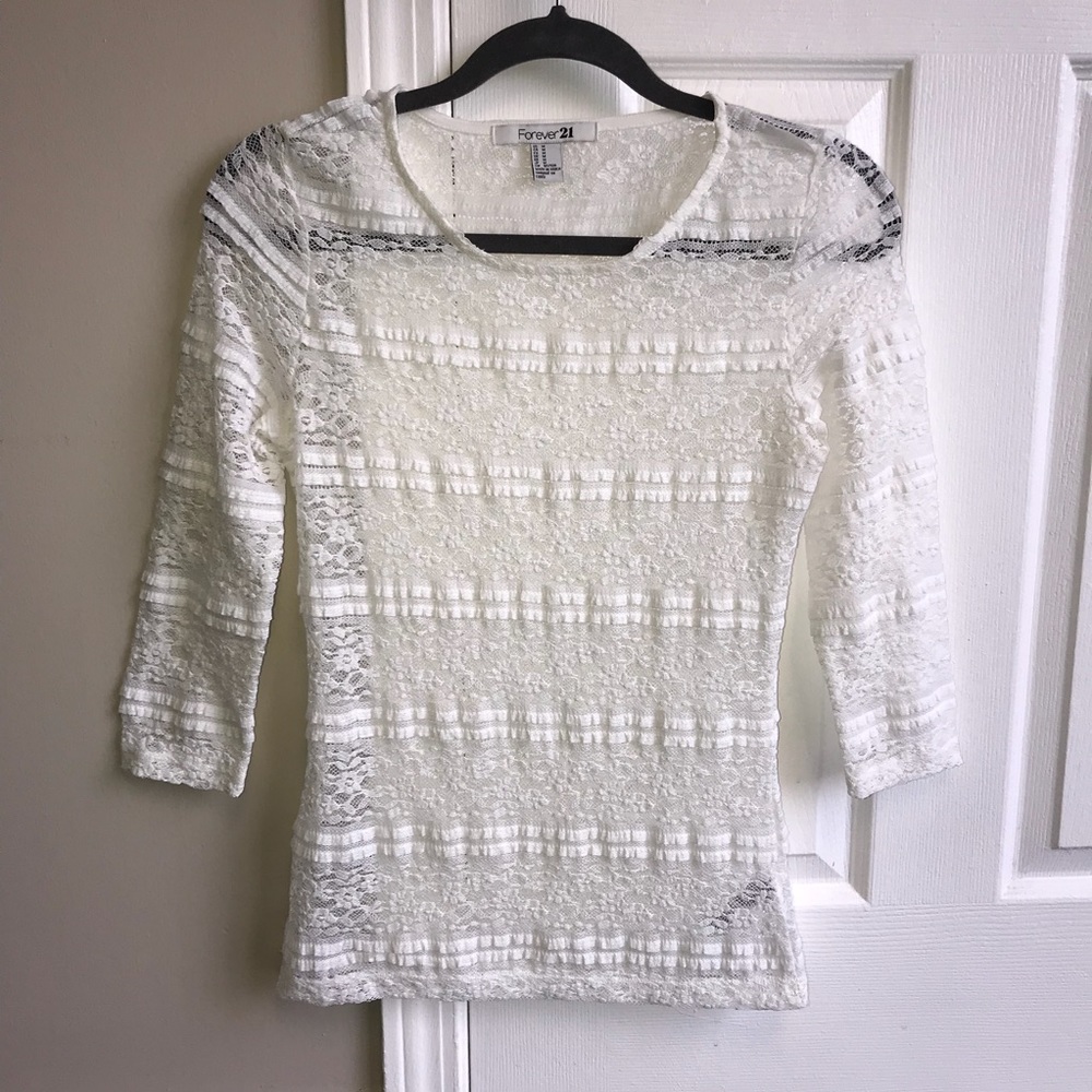 NWOT Forever21 White Floral Lace Sheer Top