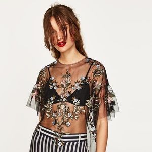 Zara Embroidered Tulle Top