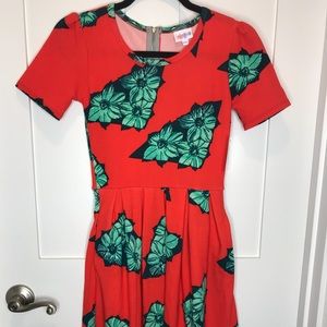 NWT LuLaRoe Amelia XXS, red w/ green floral print