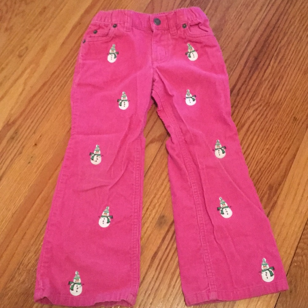 Pink corduroy snowman pants