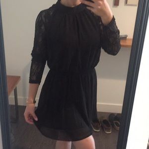 Long sleeve lace black skater dress