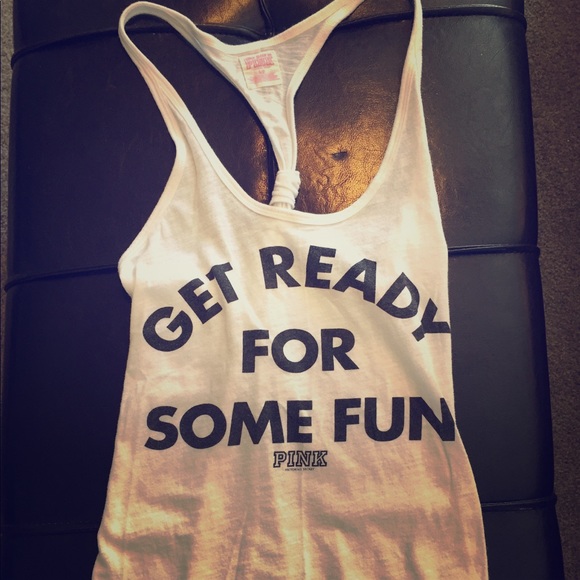 PINK Victoria's Secret Tops - VS PINK White Racerback Sleep or Gym Tank Top SZ S