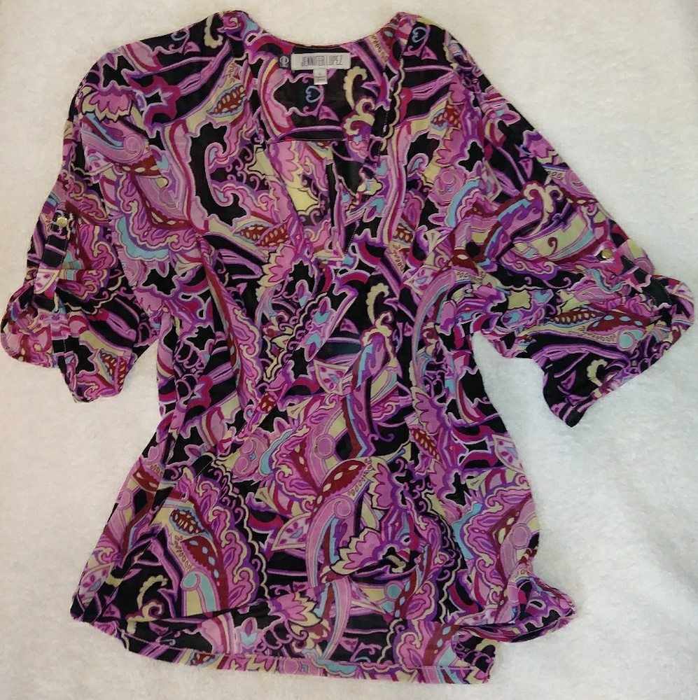 Jennifer Lopez wrap-front layering blouse l EUC