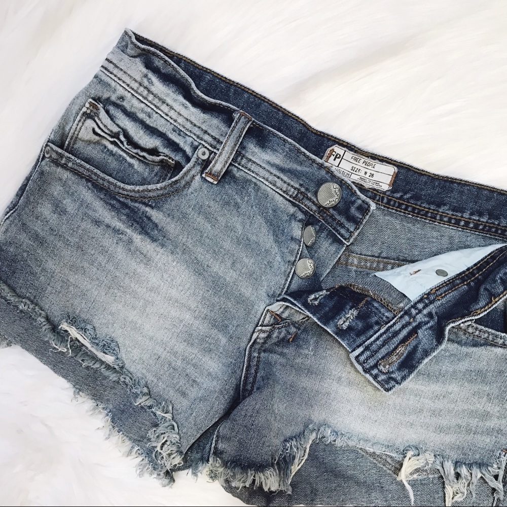 Free People Distressed Denim Cut Off Shorts